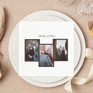 Elegant Wedding Photo Collage Custom 3 Photo Napkins
