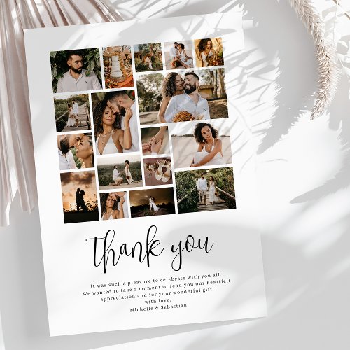 Elegant Wedding Photo Collage Thank You Card