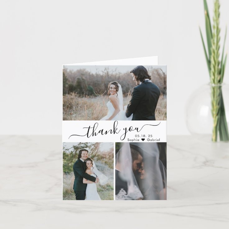 Elegant Wedding Photo Collage Thank You Card | Zazzle