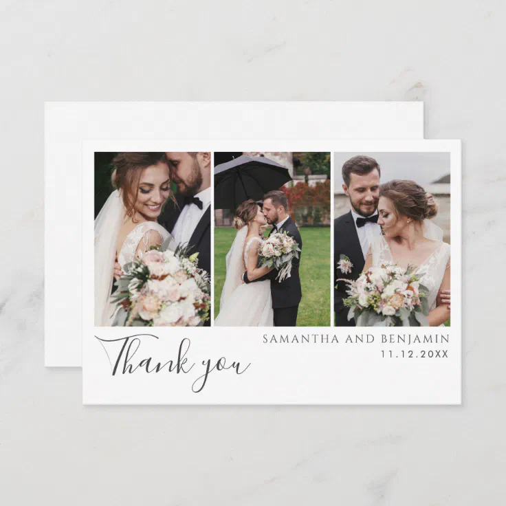 Elegant Wedding Photo Collage Thank You Note Card | Zazzle