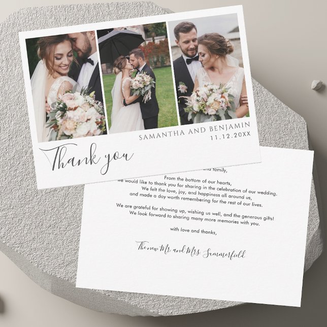 Elegant Wedding  Photo Collage Thank You Note Card (Elegant Wedding Photo Collage Thank You Note Card)