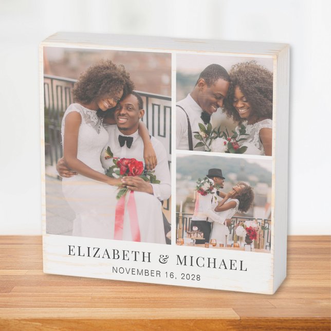 Elegant Wedding Photo Collage Wooden Box Sign (Creator Uploaded)