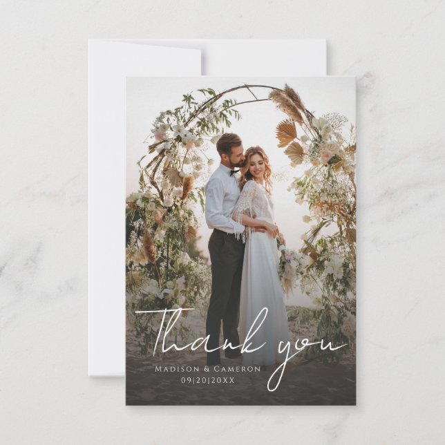 Elegant Wedding Photo Custom Message  Thank You Card (Front)