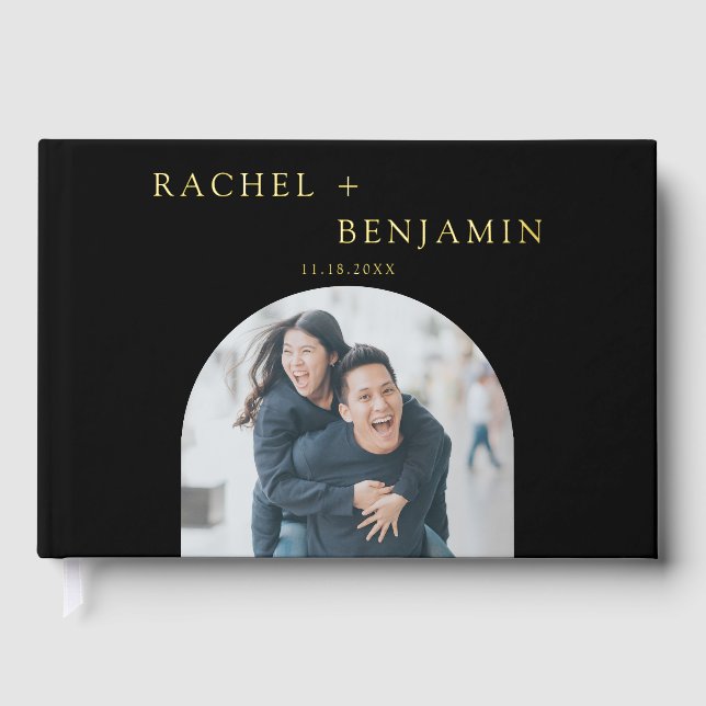Elegant Wedding Photo Custom Modern Foil Guest Book (Front)