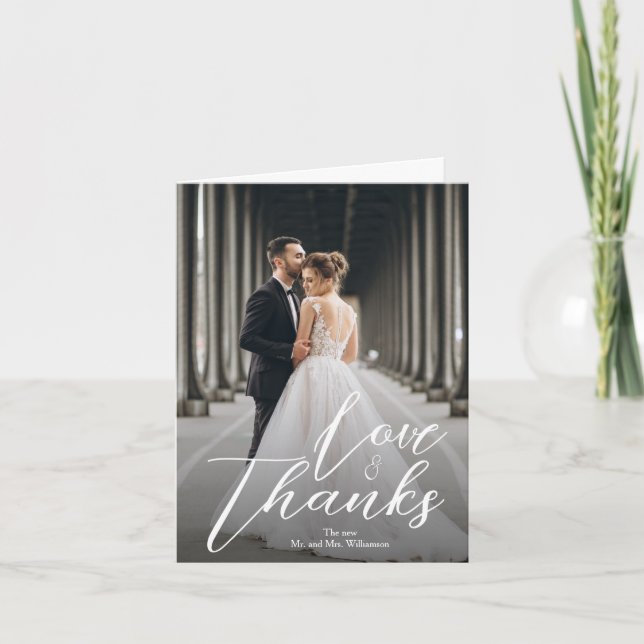 Elegant Wedding Photo Folded Thank You Note Card (Front)