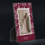 Elegant Wedding Photo Frameless Picture Easel Plaque<br><div class="desc">A tabletop plaque with a built-in easel features your favorite photo surrounded with a beautiful border of white foliage, dots and berries on a burgundy background. CHANGE the background color to MATCH your photo. CHANGE the FOREVER text to anything - TIP: put your text between the two squares to retain...</div>