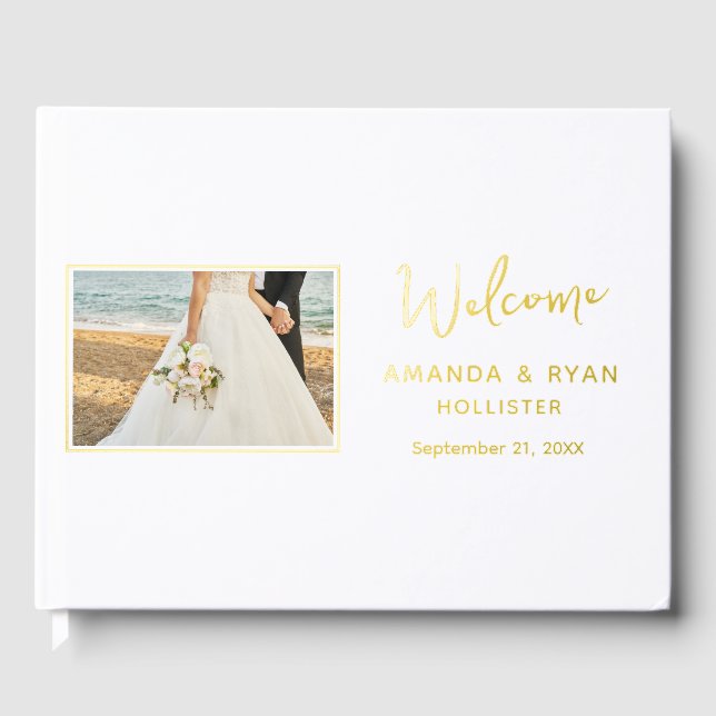 Elegant Wedding Photo Gold Foil Welcome Foil Guest Book (Front)