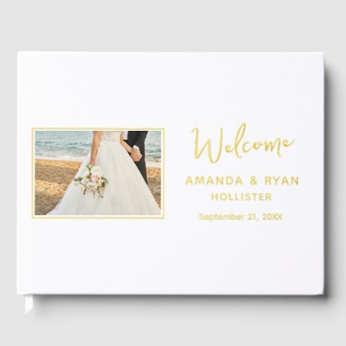 Elegant Wedding Photo Gold Foil Welcome Guest Book