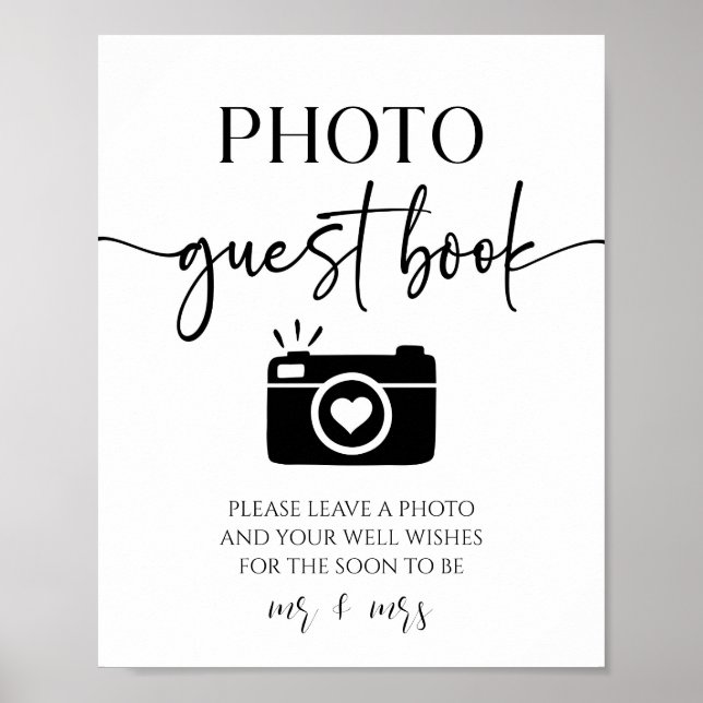 Elegant Wedding Photo Guest Book Table Sign (Front)