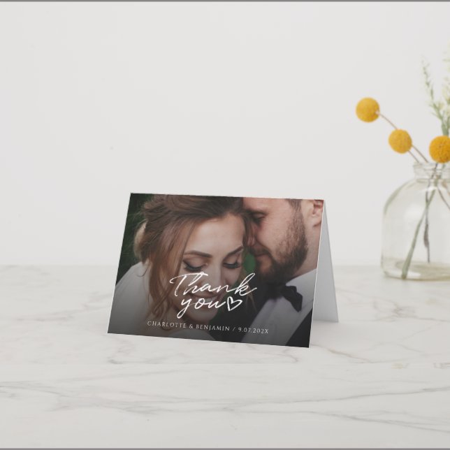 Elegant Wedding Photo Hand-Lettered Thank You (Front)