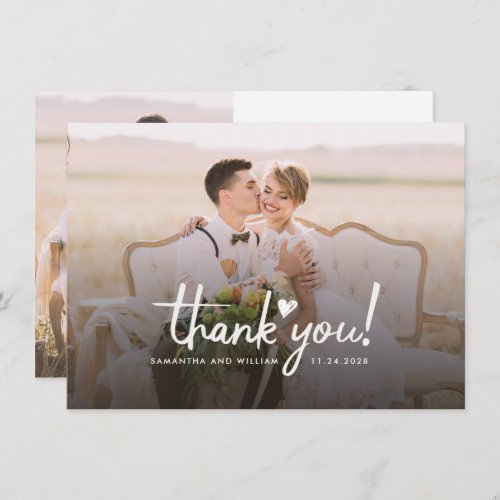 Elegant Wedding Photo Hand_Lettered Thank You Card