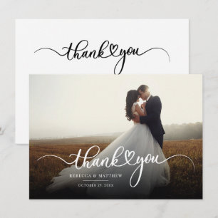 Elegant Wedding Photo Hand Lettered Thank You Note Card