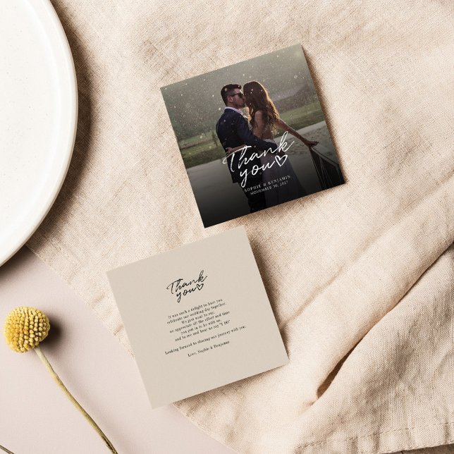 Elegant Wedding Photo Hand-Lettered Thank You Note Card (Creator Uploaded)