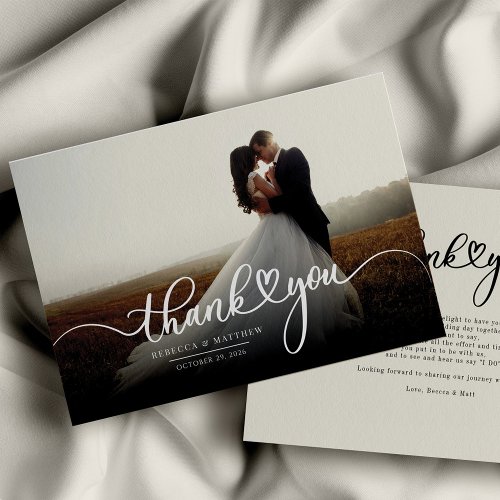 Elegant Wedding Photo Hand_Lettered Thank You Note Card