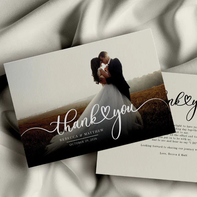 Elegant Wedding Photo HandLettered Thank You Note Card Zazzle