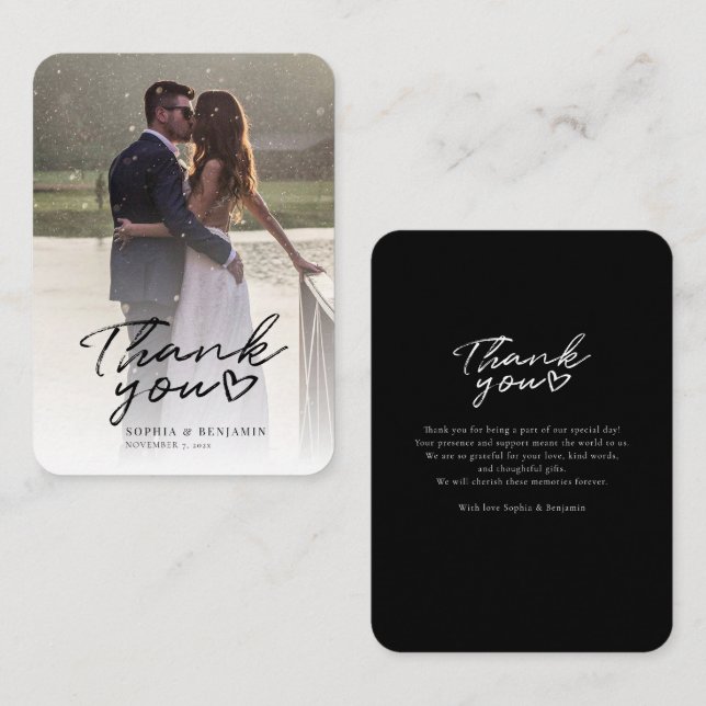 Elegant Wedding Photo Hand-Lettered Thank You Note Card (Front/Back)