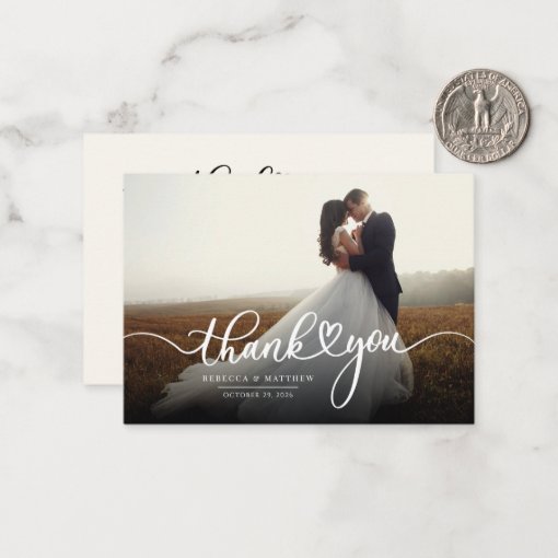 Elegant Wedding Photo Hand-Lettered Thank You Note Card | Zazzle