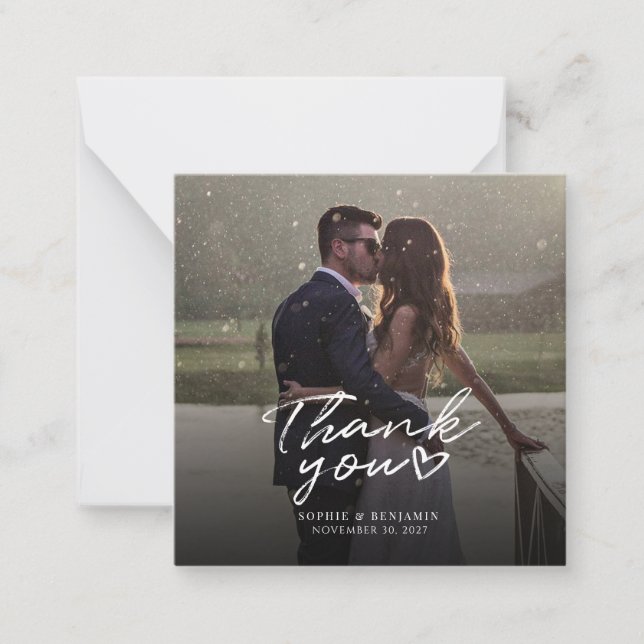 Elegant Wedding Photo Hand-Lettered Thank You Note Card (Front)