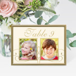 Elegant Wedding Photo Ivory Gold Table Number<br><div class="desc">Elegant and unique custom wedding table number cards feature childhood photos of the bride and groom at an age that corresponds with the table number. To customize: type in the table number, click "change" by the default photos to upload your own digital or scanned photos, and add that individual table...</div>