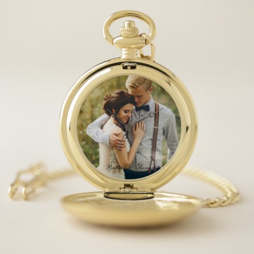 Elegant Wedding Photo Keepsake Gold Pocket Watch