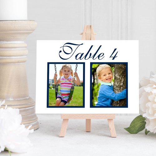 Elegant Wedding Photo Navy Blue Table Number