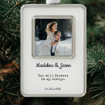 Elegant Wedding Photo Newlyweds Modern Christmas Ornament<br><div class="desc">Newlyweds elegant modern wedding photo Christmas Ornament. This Modern Ornament makes a sweet first Christmas Keepsake or Anniversary Gift.</div>