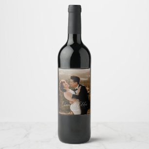Elegant wedding photo personalized custom script wine label