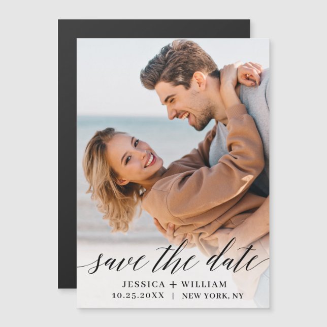 Elegant Wedding PHOTO Save the Date Magnetic Card (Front/Back)