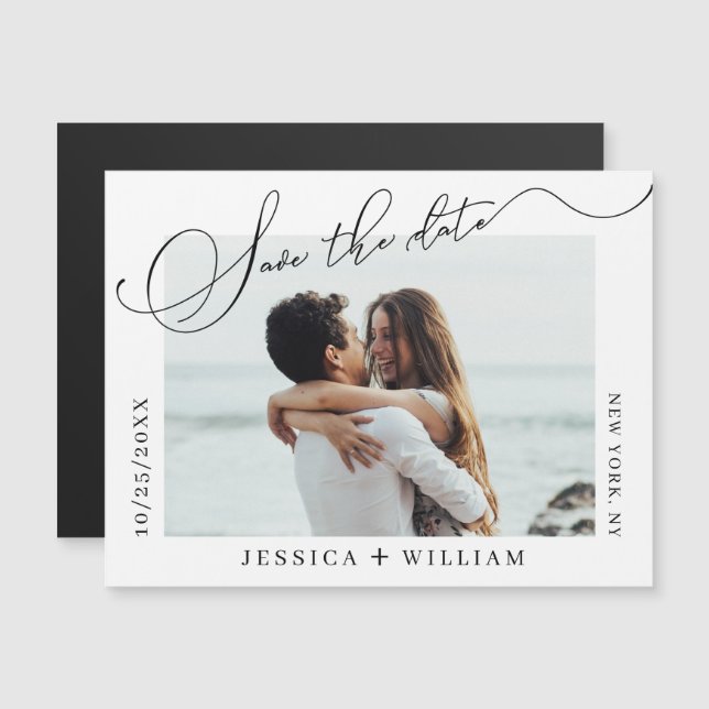 Elegant Wedding PHOTO Save the Date Magnetic Card (Front/Back)