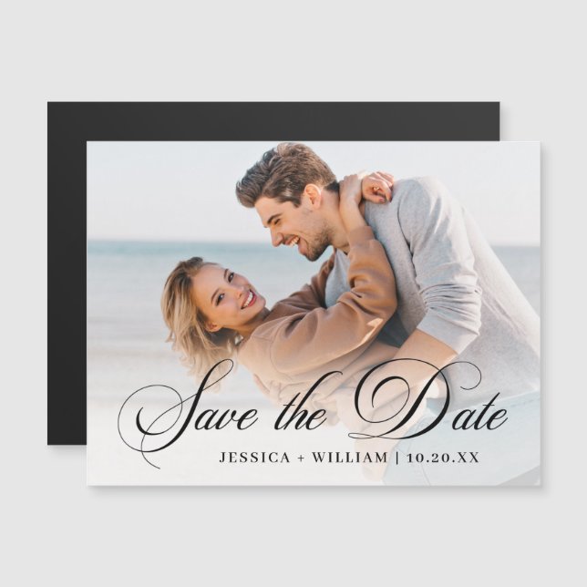 Elegant Wedding PHOTO Save the Date Magnetic Card  (Front/Back)