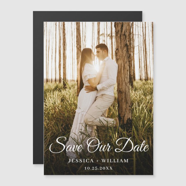 Elegant Wedding PHOTO Save the Date Magnetic Card (Front/Back)