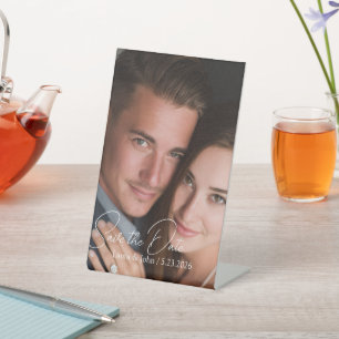 Elegant Wedding Photo Save The Date Pedestal Sign