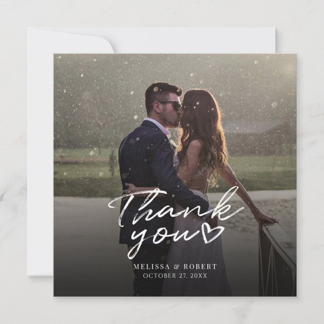 Elegant Wedding Photo Script Thank You Card (Front)