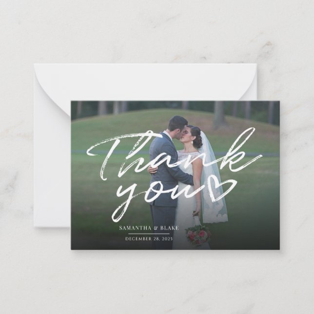Elegant Wedding Photo Script Thank You Note Card (Front)