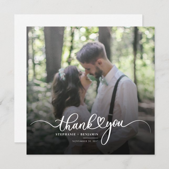 Elegant Wedding Photo Script Thank You Note Card (Front/Back)
