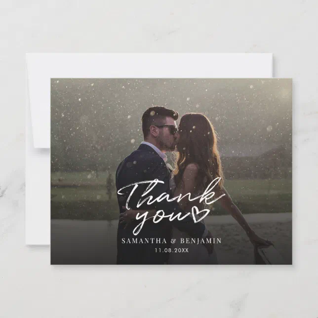 Elegant Wedding Photo Script Thank You Note Card | Zazzle