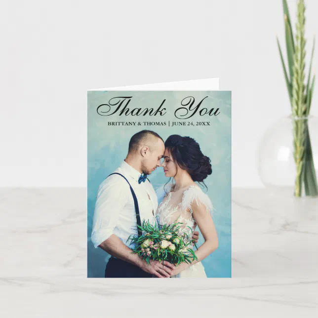 Elegant Wedding Photo Script Thank You Note Card | Zazzle