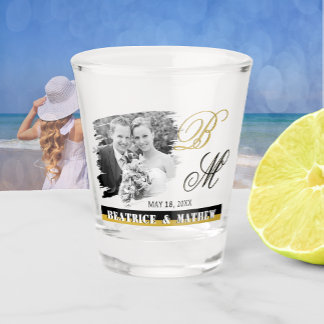 Elegant Wedding Photo Shot Glass, Anniversary Glass