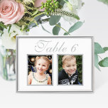Elegant Wedding Photo Silver White Table Number<br><div class="desc">Elegant and unique custom wedding table number cards feature childhood photos of the bride and groom at an age that corresponds with the table number. To customize: type in the table number, click "change" by the default photos to upload your own digital or scanned photos, and add that individual table...</div>
