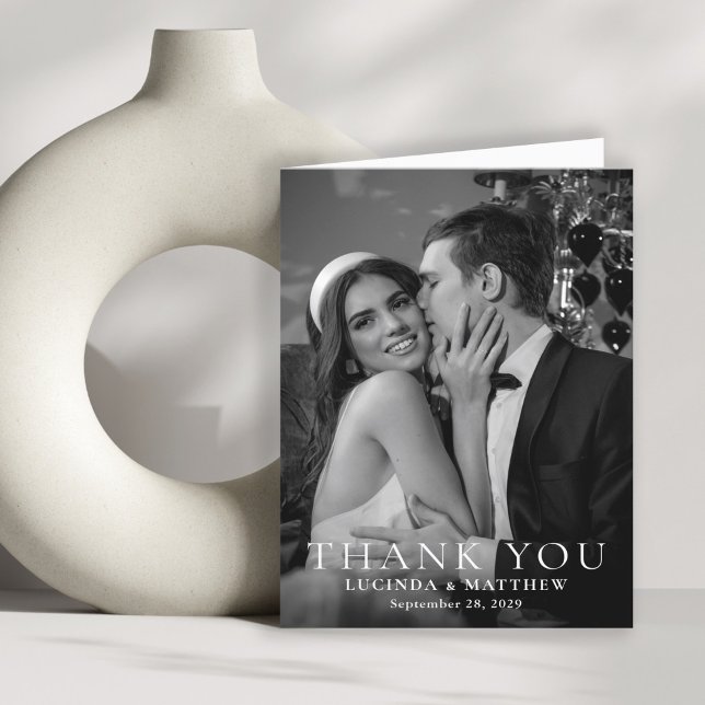 Elegant Wedding Photo Thank You Card (Personalize with your wedding photo and thank you message inside.)