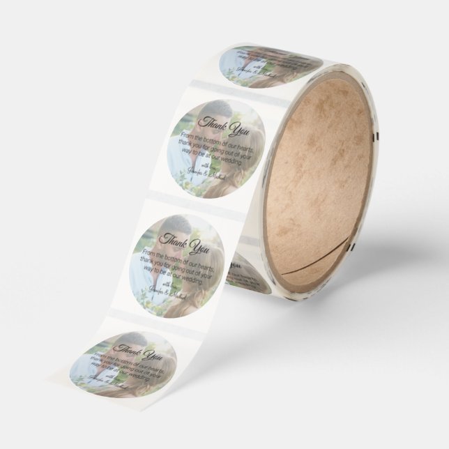 elegant wedding  photo thank you  classic round sticker (Roll)