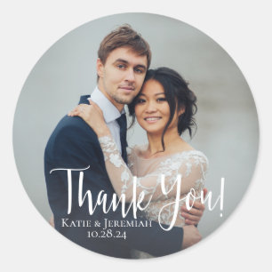 Elegant Wedding Photo Thank You Classic Round Sticker
