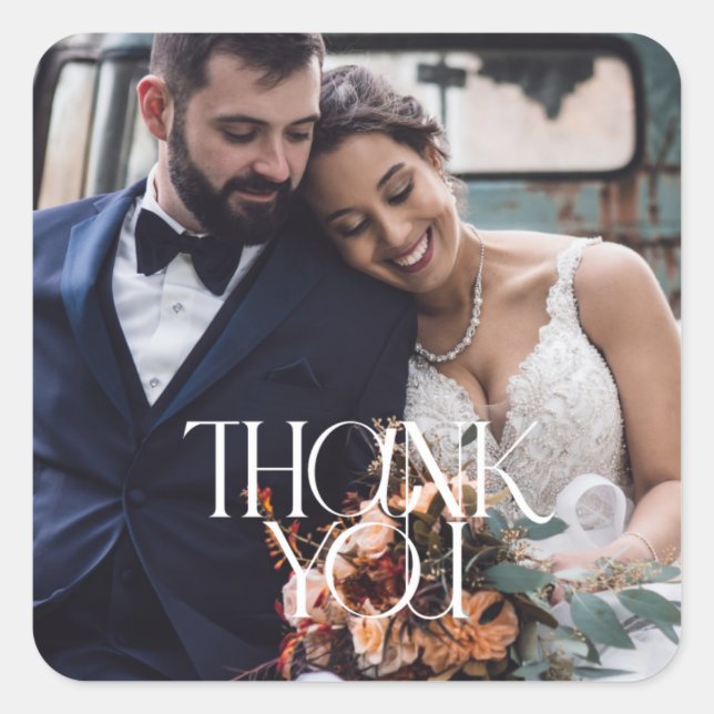 Elegant Wedding Photo Thank You Favor Square Sticker (Front)