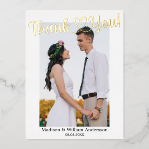 Elegant Wedding Photo Thank You Gold Foil Card 