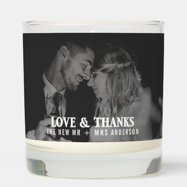 Elegant Wedding Photo Thank You Heart Favor  Scented Candle (Front)