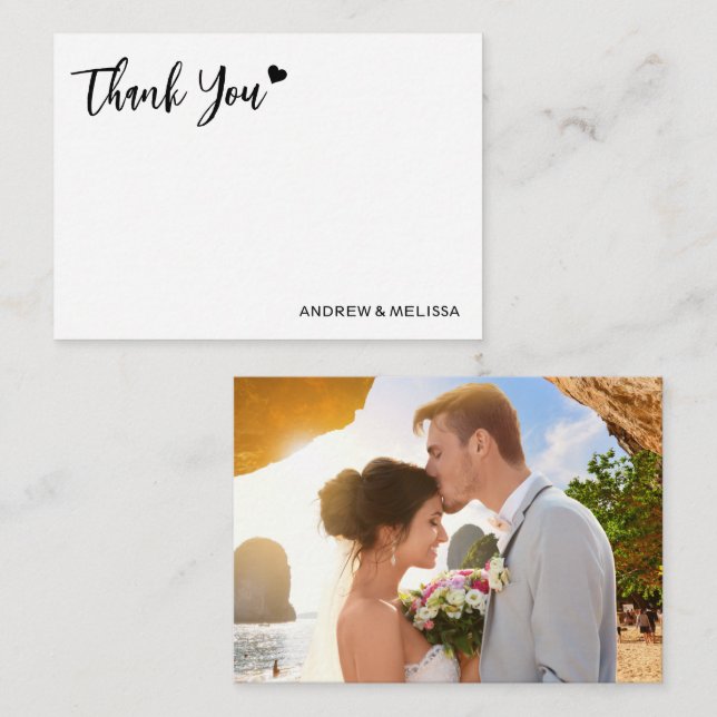 Elegant Wedding Photo Thank You Newlyweds Couple Note Card (Front/Back)