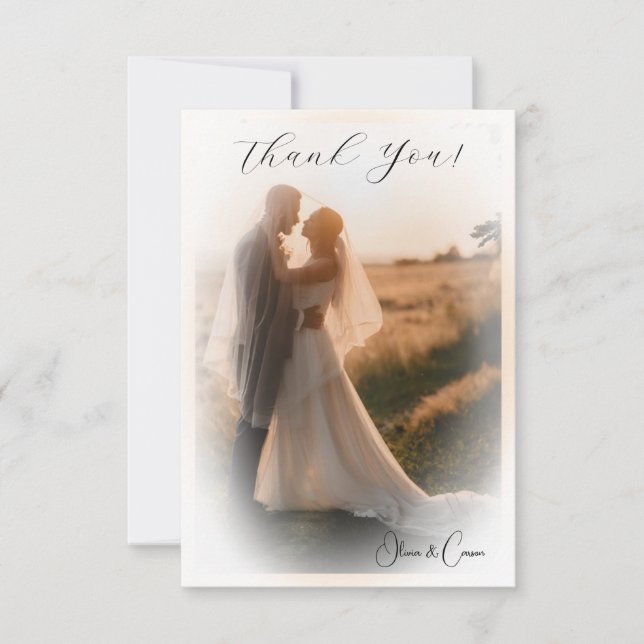 Elegant Wedding Photo Vellum Edged Personalized   Thank You Card (Front)