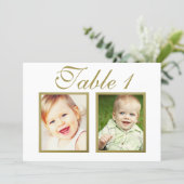 Elegant Wedding Photo White Gold Table Number (Standing Front)