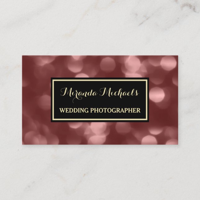 Elegant Wedding Photographer Glamorous Brown Bokeh Business Card (Front)