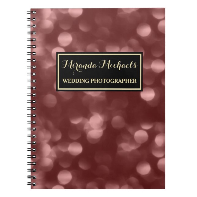 Elegant Wedding Photographer Glamorous Brown Bokeh Notebook (Front)